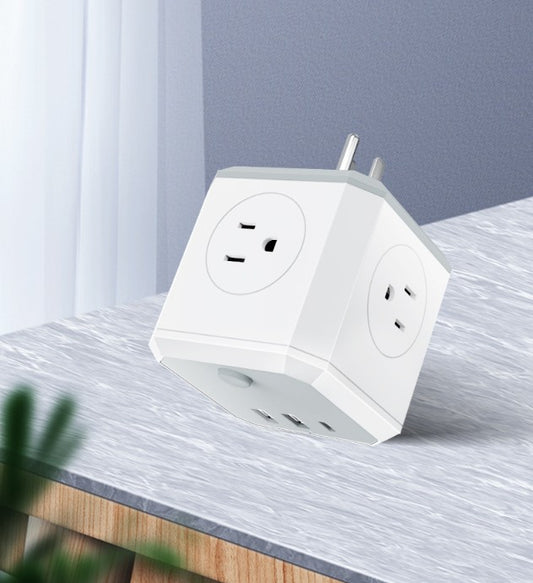 Rubik's Cube Shaped Surge Protector 4 Ports 2 USB 1 TYPE-C Multiple Function Wall Charger