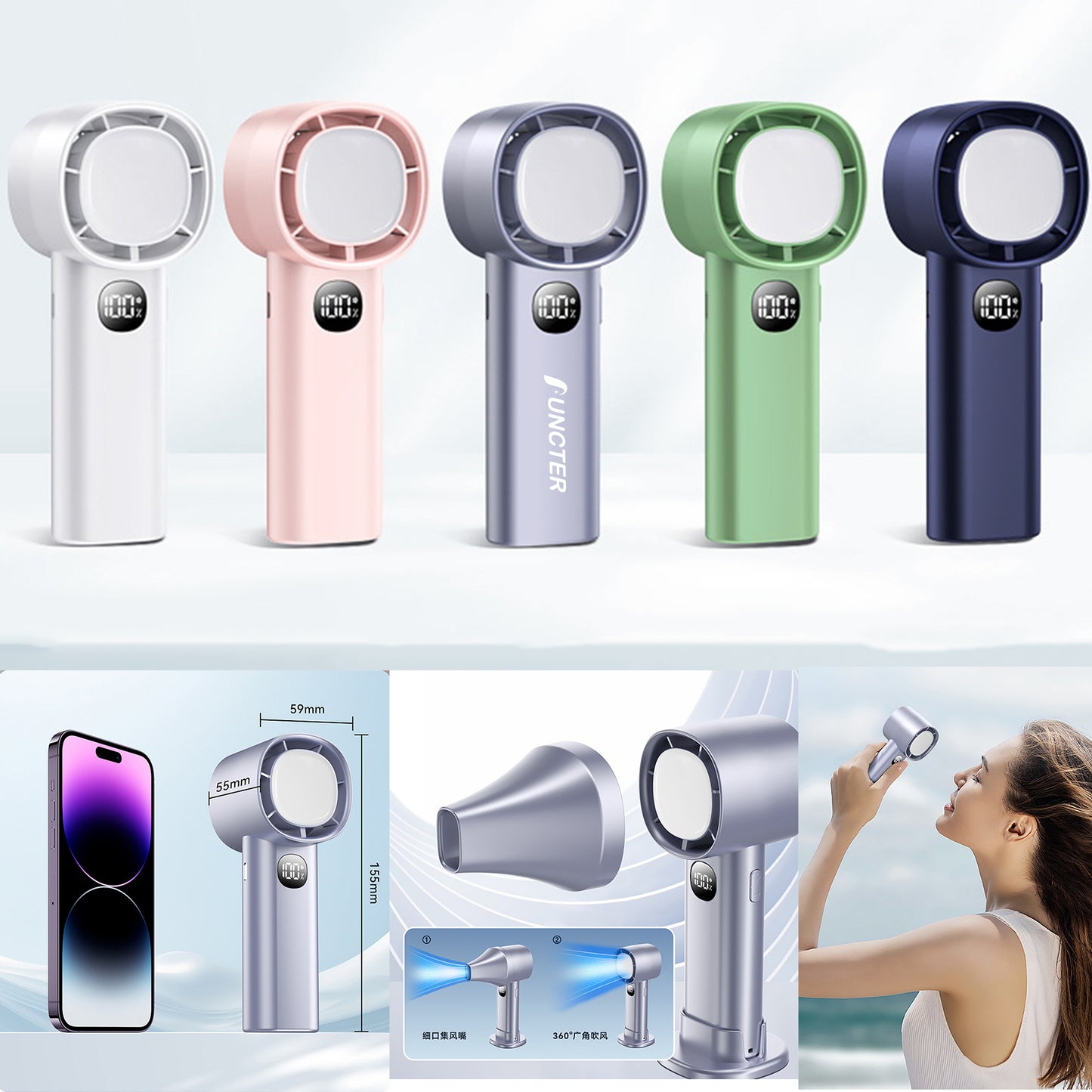 Portable Handheld Fan Speed(1-100) Adjustable Turbo Mini Rechargeable Fan