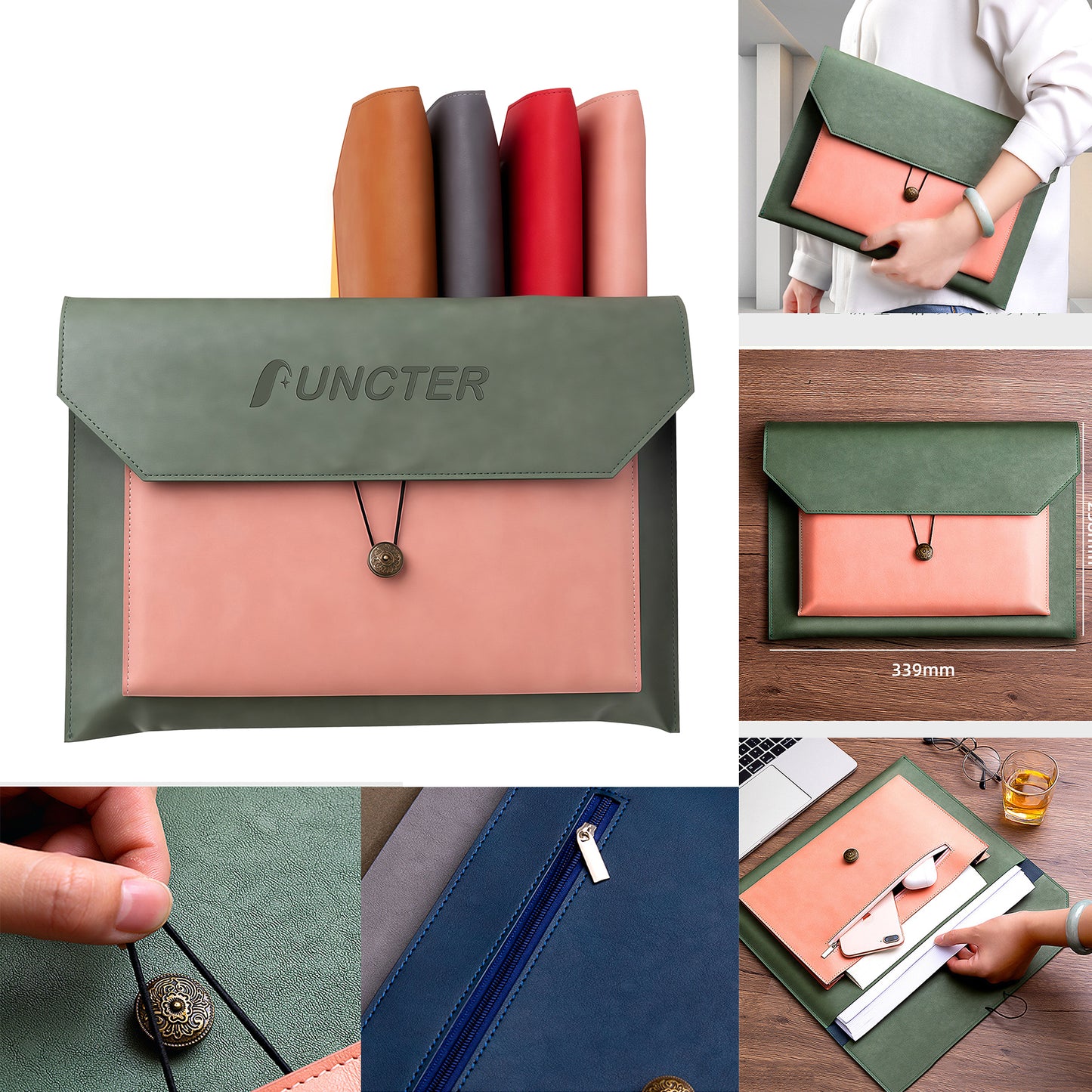 PU Leather A4 Envelope File Organiser Color Blocking Document Bags