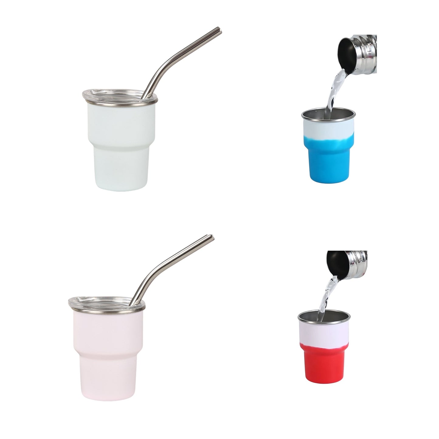 Stainless Steel Color-Changing Mini Tumbler W/ Straw 2 oz.