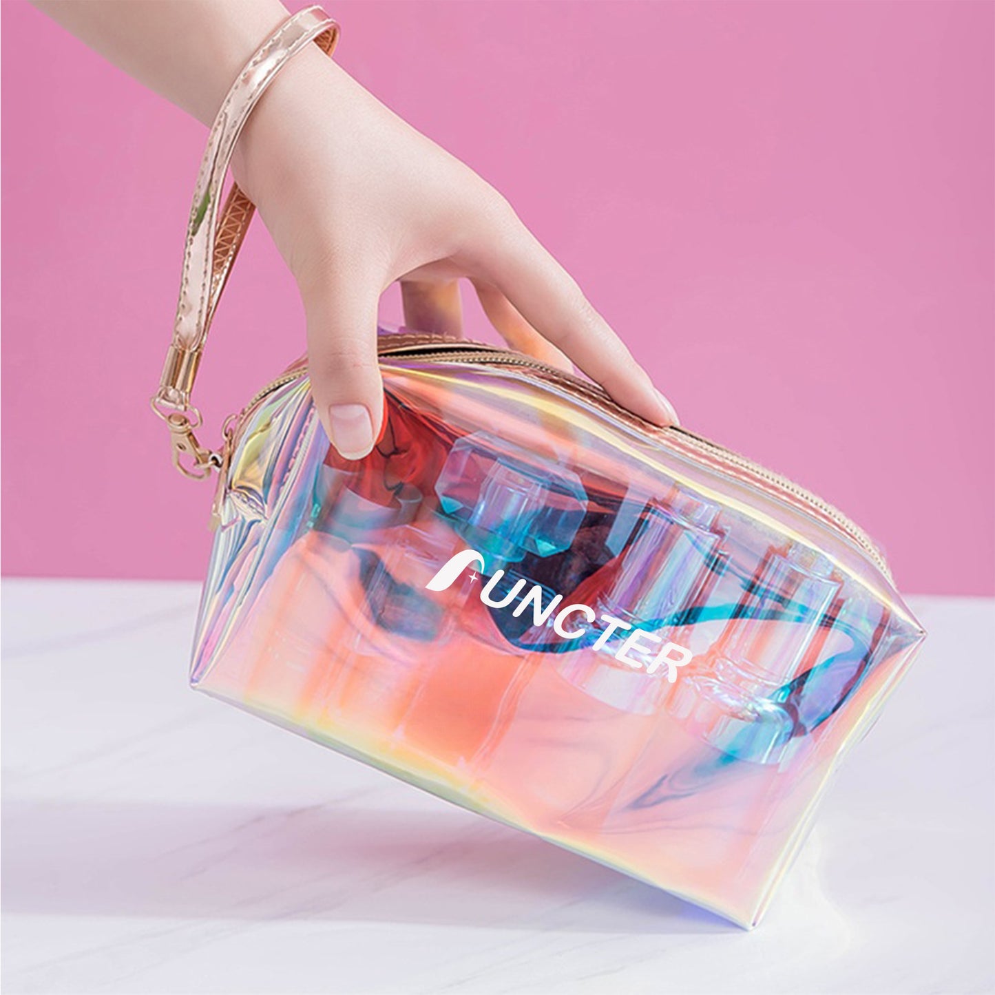 Transparent Holographic Makeup Bag& Wristlet Cosmetic Pouch