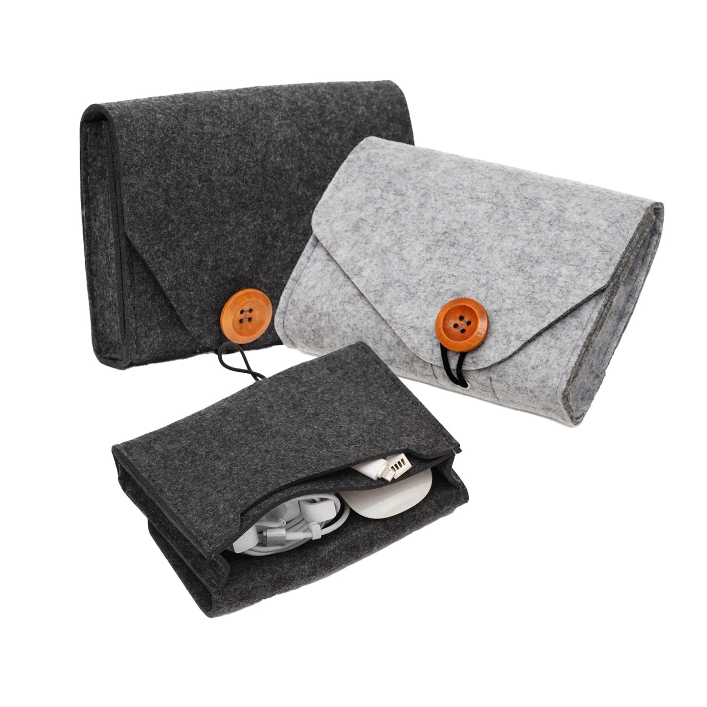 Roll-Up Felt Digital Accessories Organizer Pouch W/ Snap Button