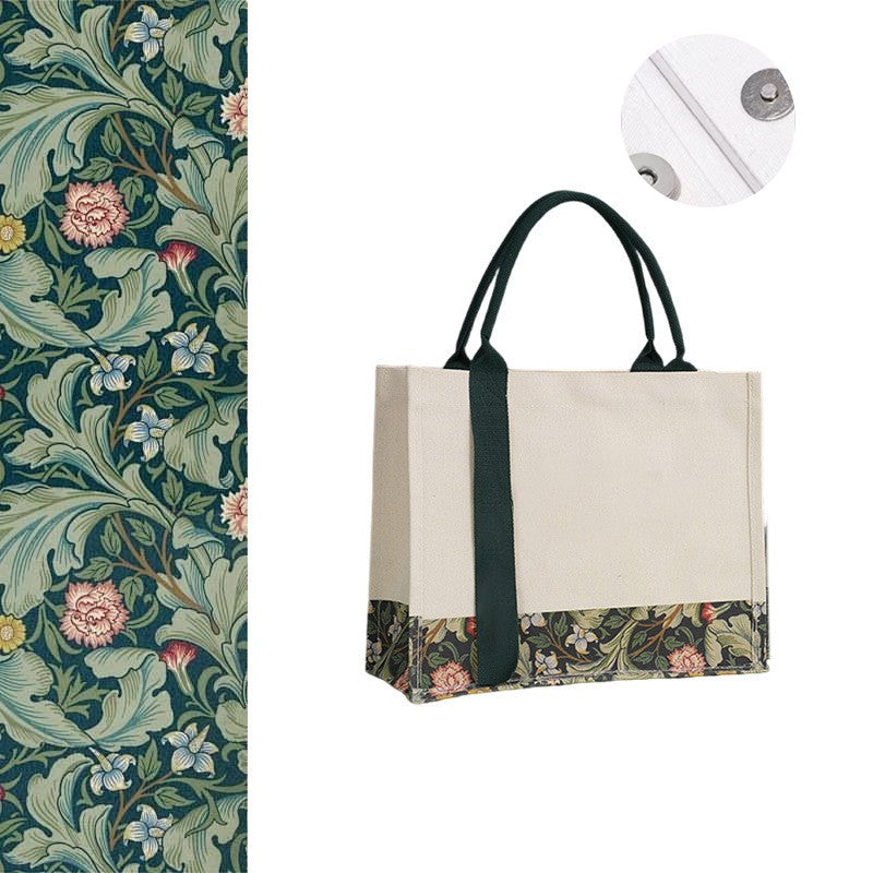 Patterned Canvas Tote Bag W/ Magnetic Closure