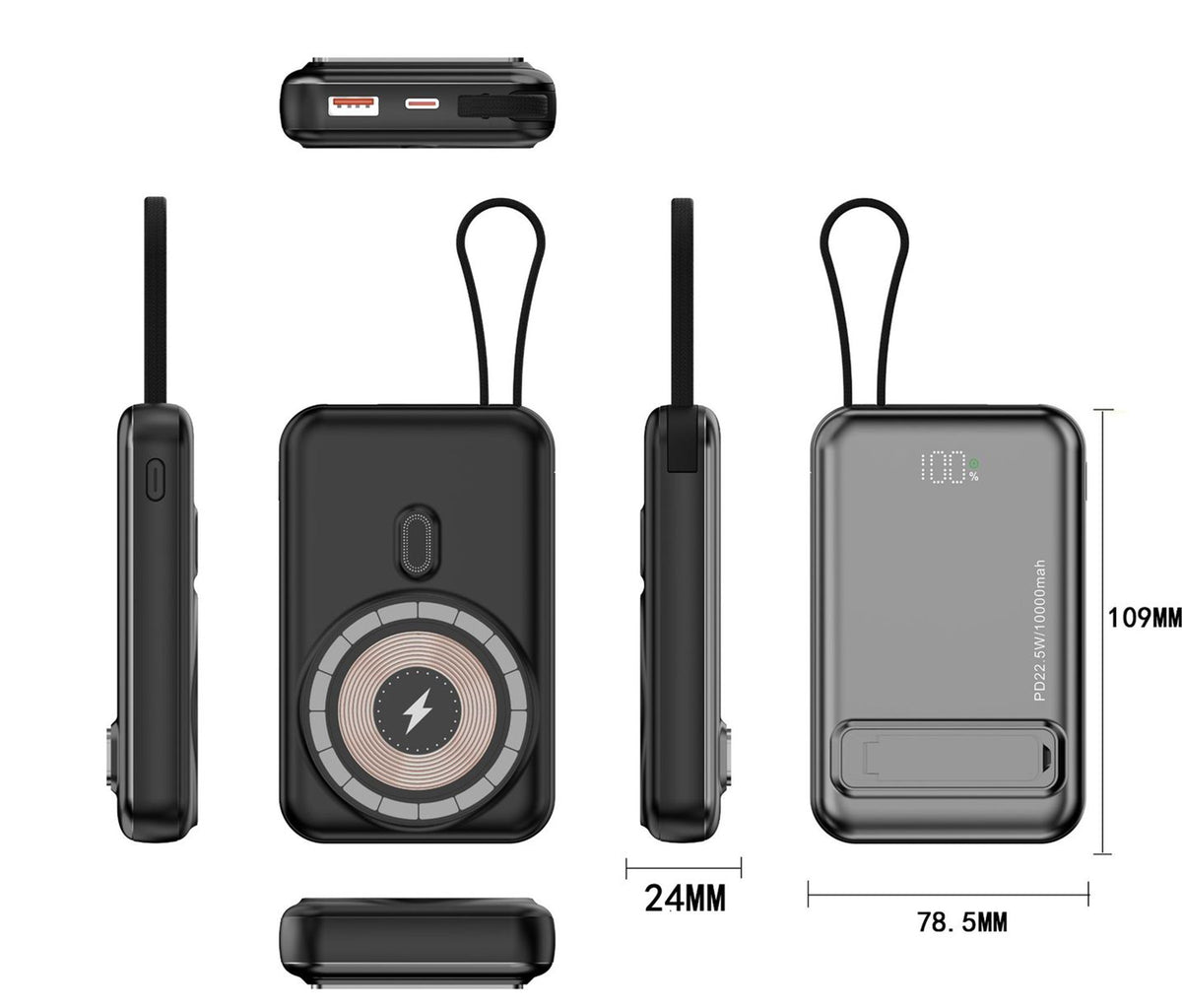10000mAh Magnetic Wireless PD22.5W Fast Charging Power Bank W/ Foldable Stand & Charging Cable
