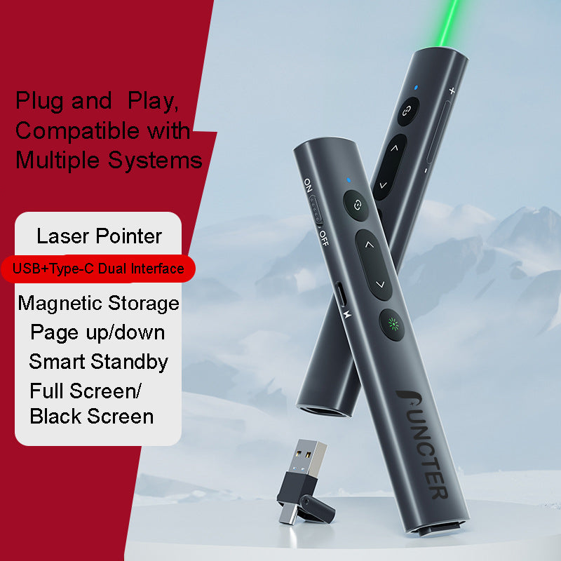 2-in-1 USB/Type-C Multifunction Laser Presentation Pointer W/ Green Light