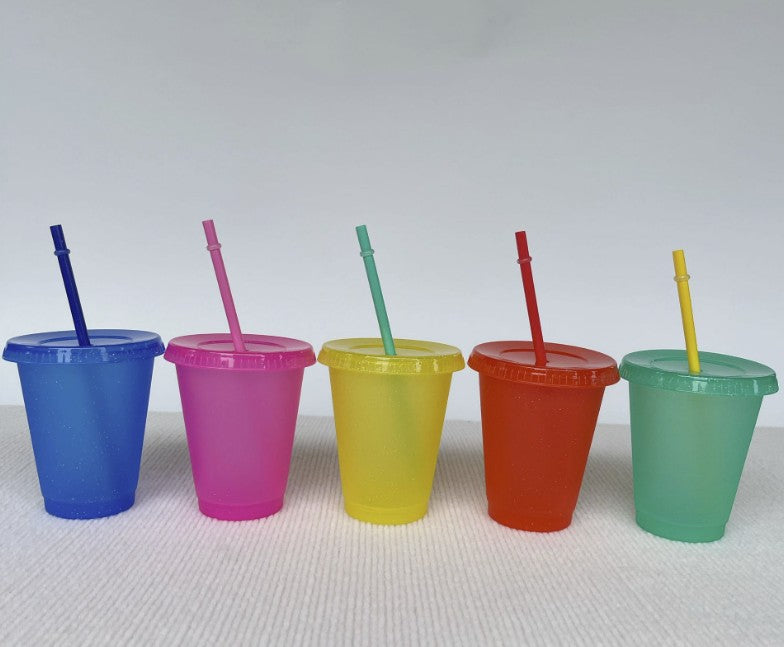 16 oz. Glitter Powder Stadium Cups W/ Straw