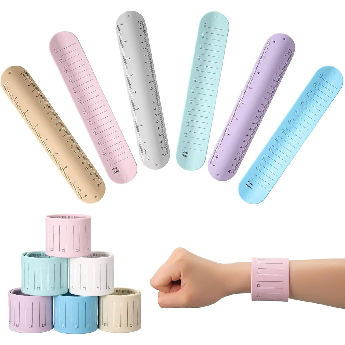 Multi-Functional Note-Taking Elastic Ruler Bracelet - Checkered Pattern