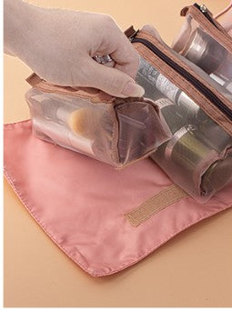 Roll Up Makeup Bag Foldable Portable Travel Cosmetic Organizer W/ Removable Mesh Storage Cases
