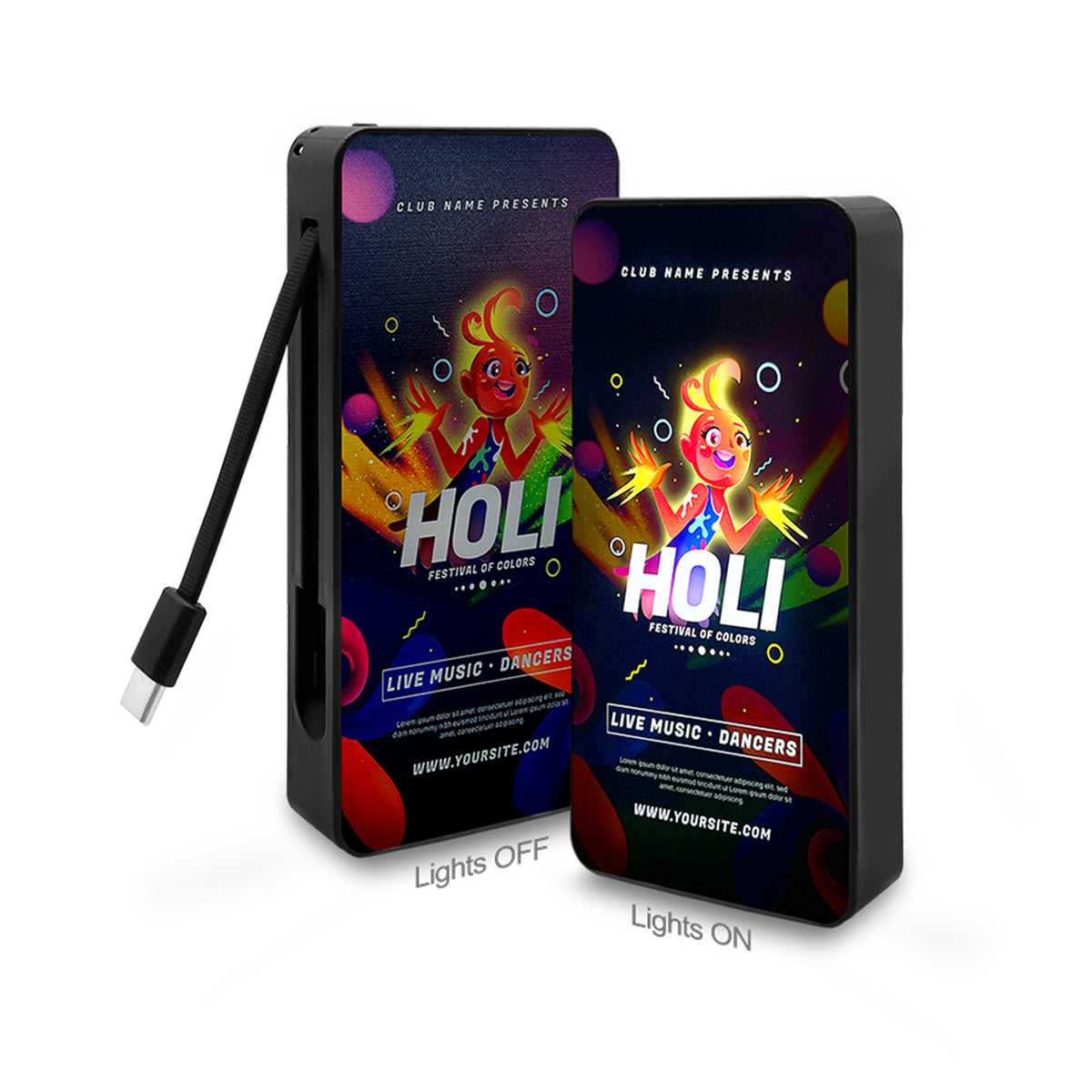 10000mAh Full Color Flashing LED Light Up Power Bank