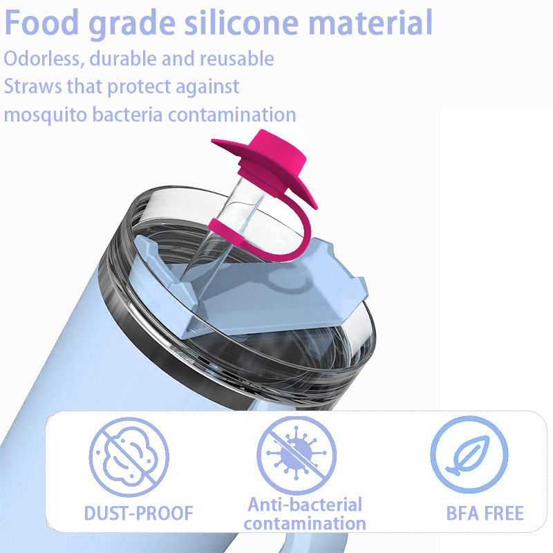 Cowboy Hat Silicone Straw Covers Cap