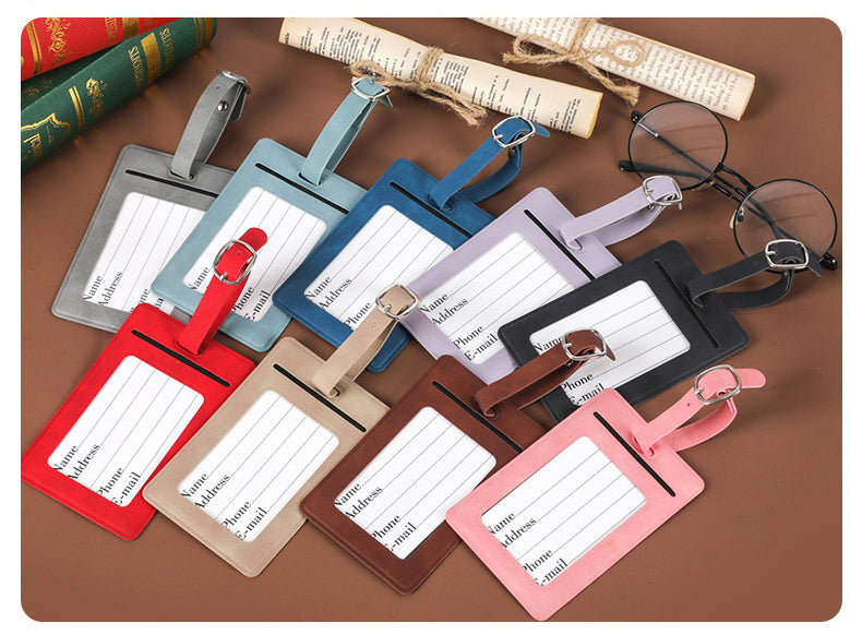 Rectangular Shape PU Leather Luggage Personalizable Travel ID Tag For Travel Business Trip