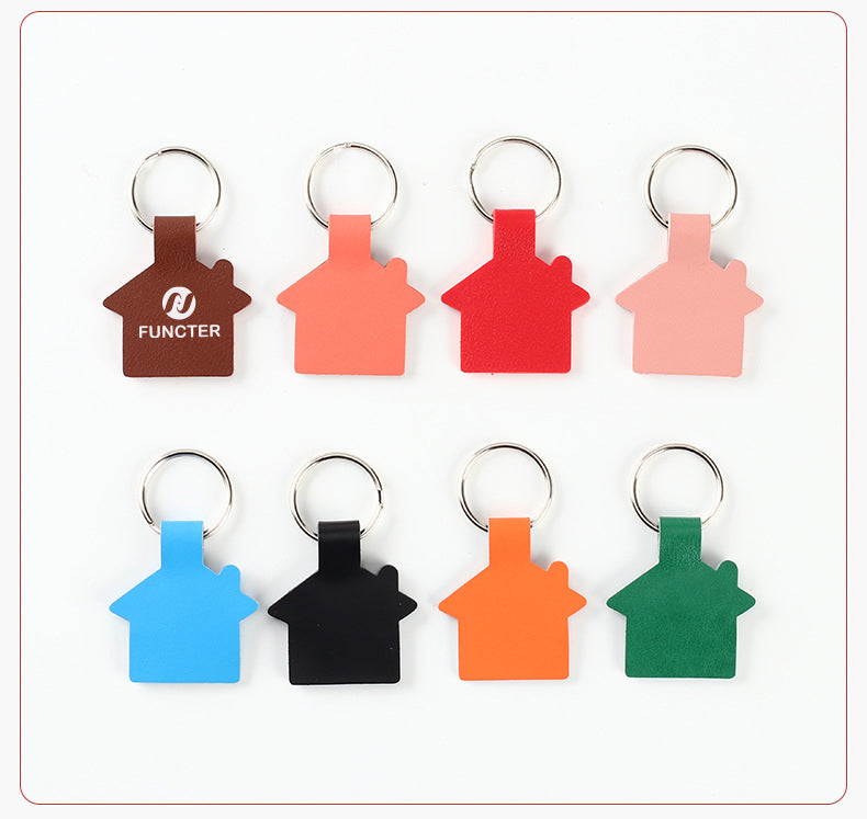 House Shape Leather Key Tag Keychain