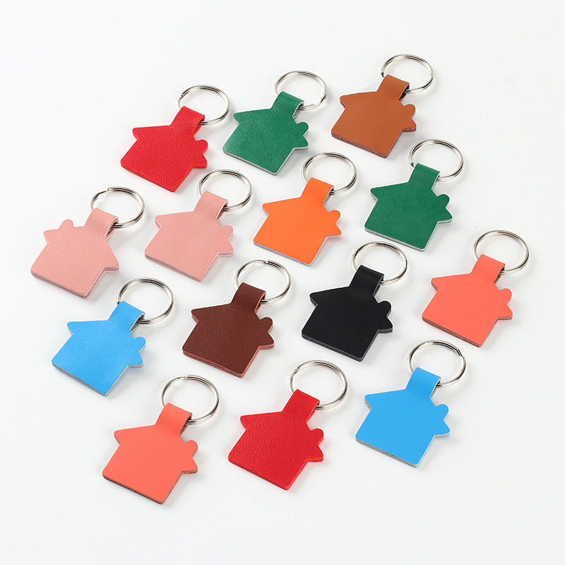 House Shape Leather Key Tag Keychain