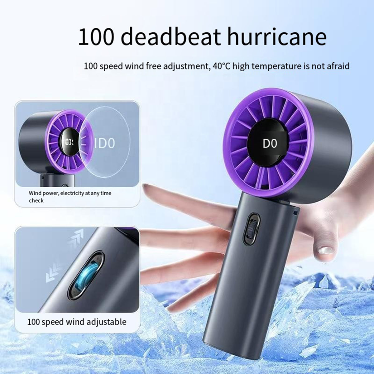 4000mAh Portable Foldable Fan Speed (1-100) LED Display