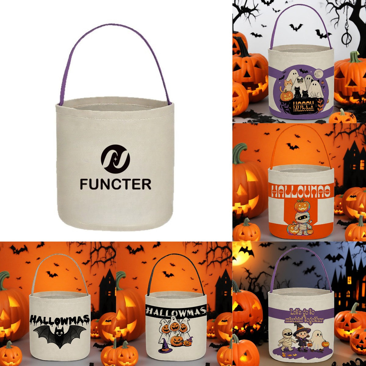 Custom Halloween Candy Cylindrical Canvas Bag