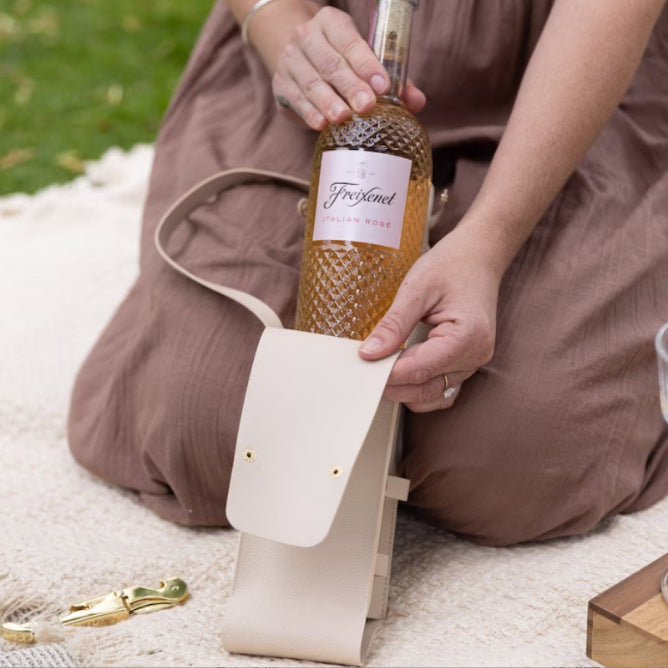 PU Leather Wine Bottle Carrier Tote Bag