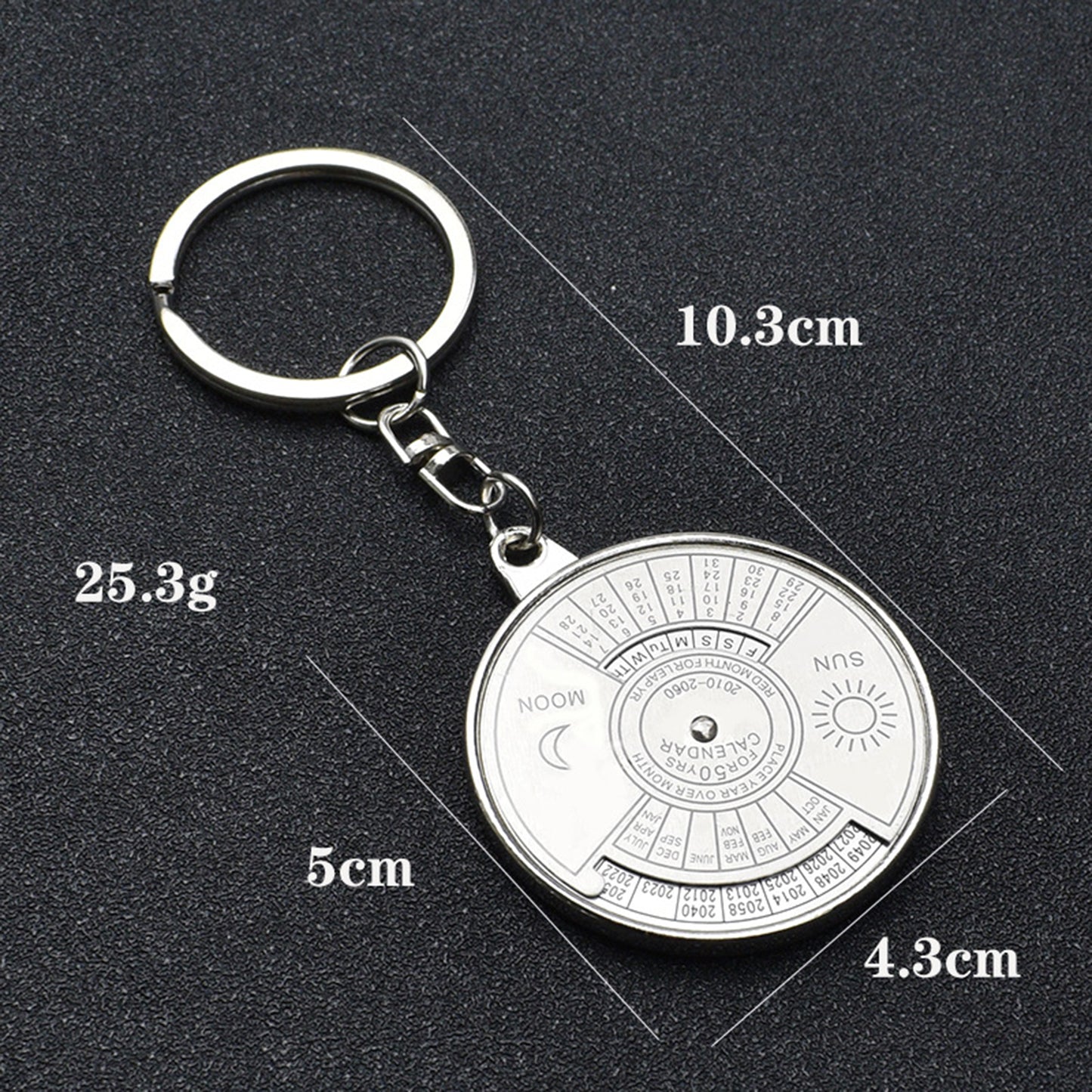 Round 50 Year Perpetual Calendar Metal Keychain