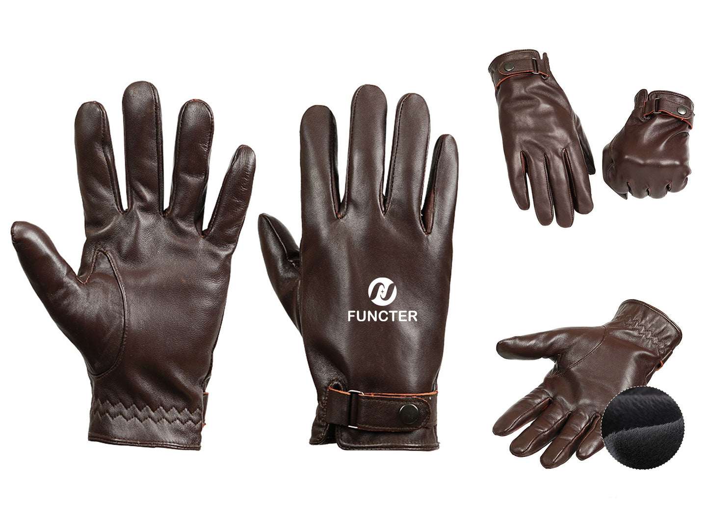 Men's Genuine Leather Sheepskin Winter Thermal Gloves with Plush Lining