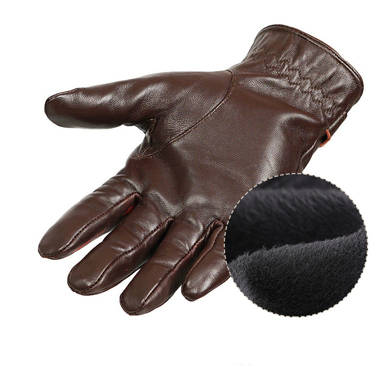 Men's Genuine Leather Sheepskin Winter Thermal Gloves with Plush Lining
