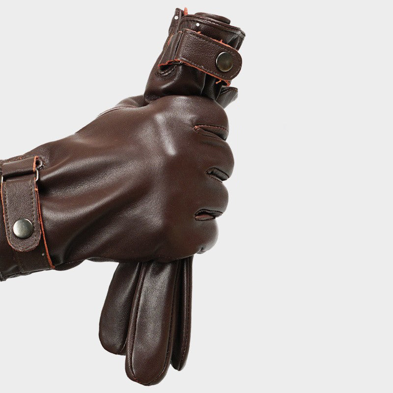 Men's Genuine Leather Sheepskin Winter Thermal Gloves with Plush Lining