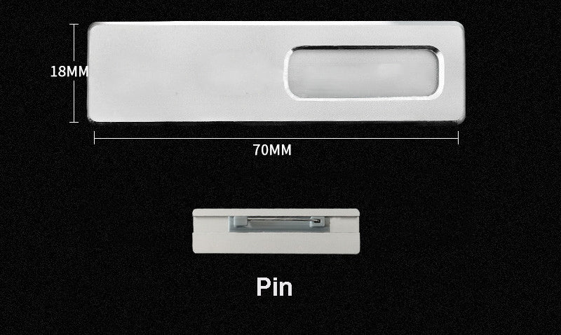 Professional Aluminum Alloy Name Tags Nameplate Badge with Safety Pin & Window #19