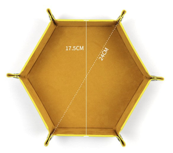 7'' x 7'' Hexagonal Foldable PU Leather Dice Tray / Valet Tray, Portable Multi-Purpose Storage Tray