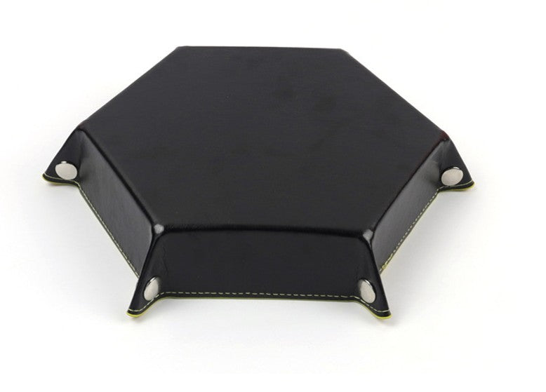 7'' x 7'' Hexagonal Foldable PU Leather Dice Tray / Valet Tray, Portable Multi-Purpose Storage Tray