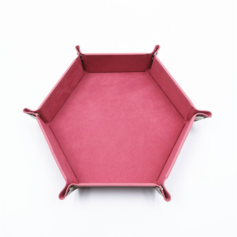 7'' x 7'' Hexagonal Foldable PU Leather Dice Tray / Valet Tray, Portable Multi-Purpose Storage Tray