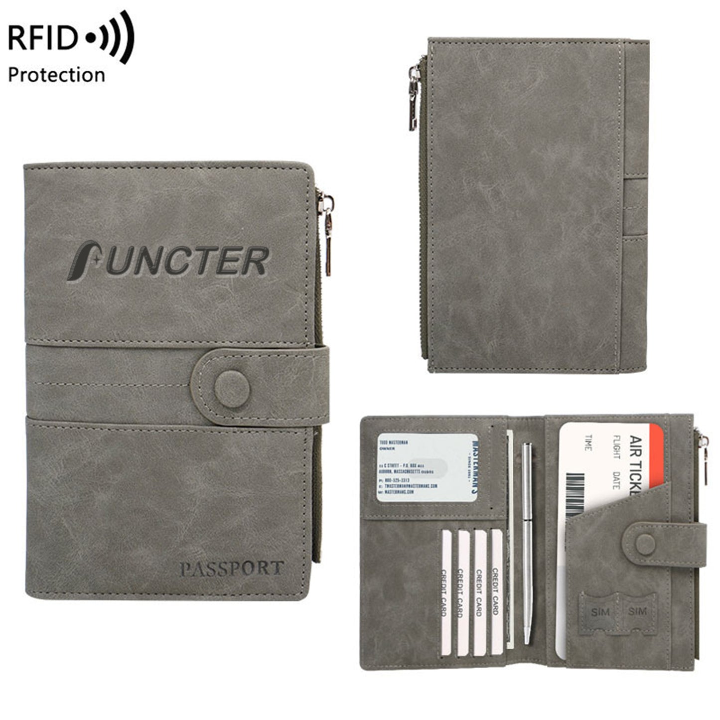 Multi Compartment Travel Wallet PU Leather RFID Passport Cover