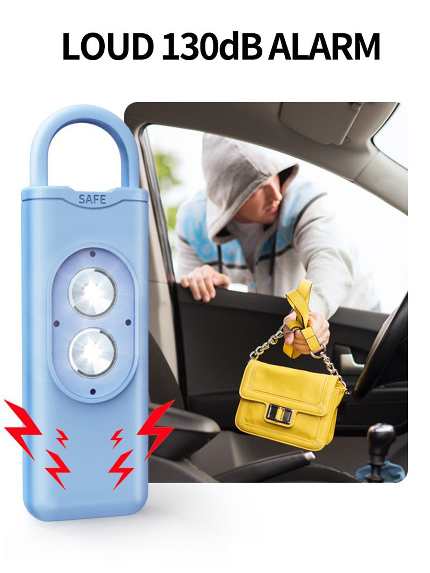 130dB Self Defense Keychain Alarm with SOS Strobe Light