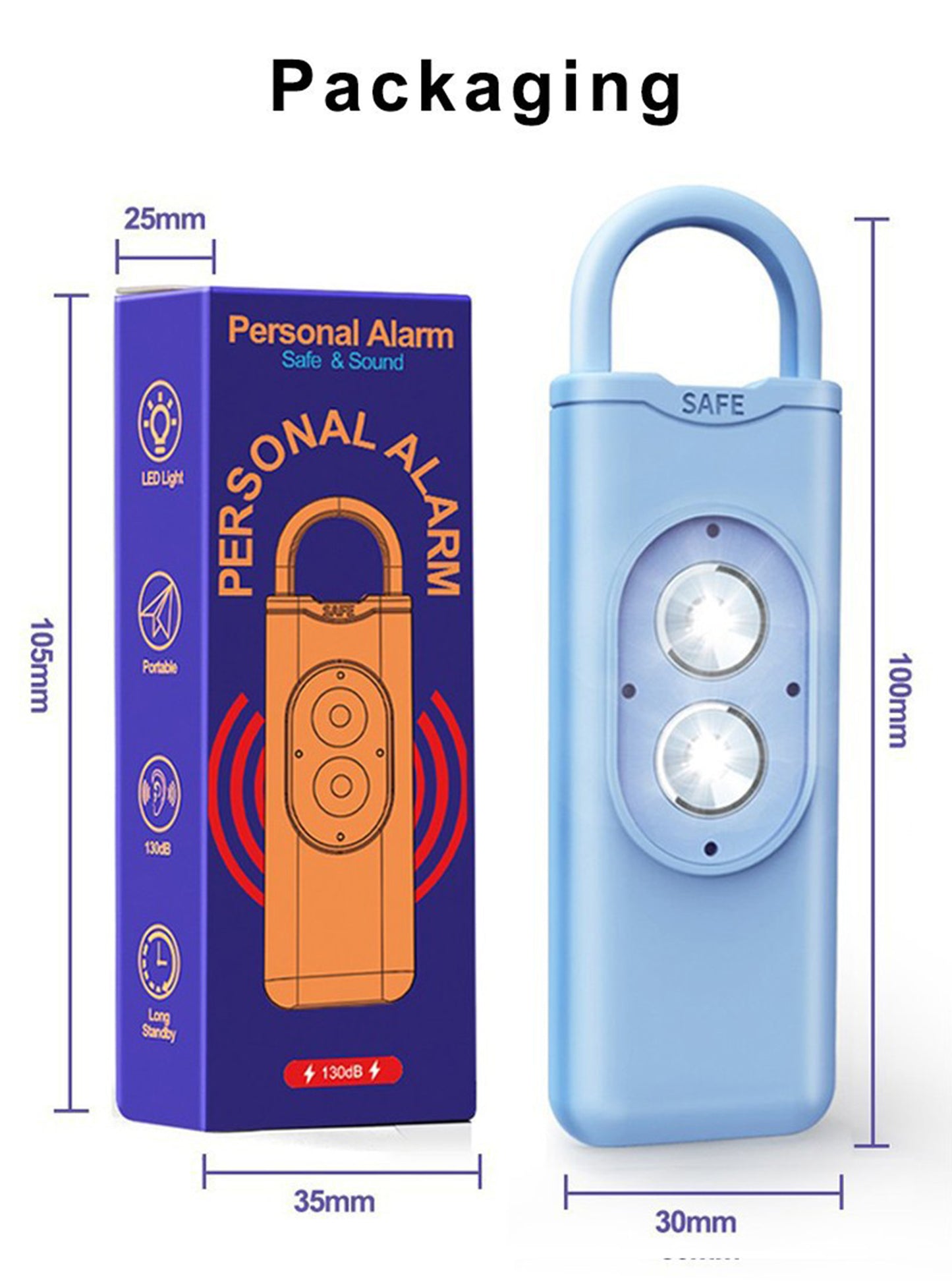 130dB Self Defense Keychain Alarm with SOS Strobe Light