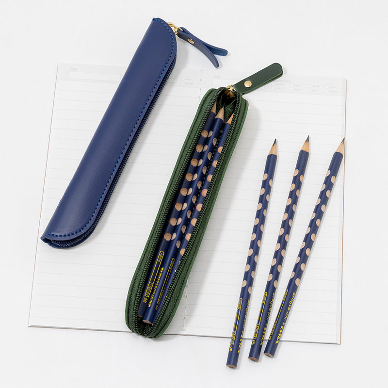 Zippered PU Leather Pencil Case - Spacious Multi-Pen Stationery Organizer For School & Office