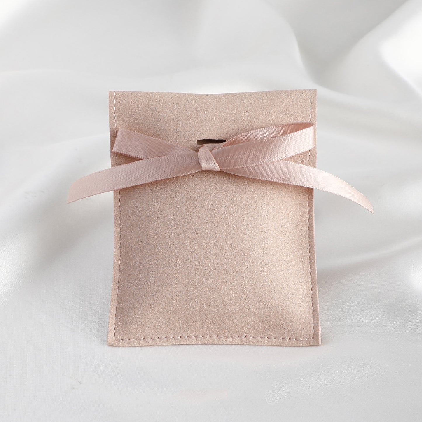 3.2" Elegant Suede Micro Fiber Jewelry Pouch Ribbon Bow Tie Closure Boutique Gift Pouch
