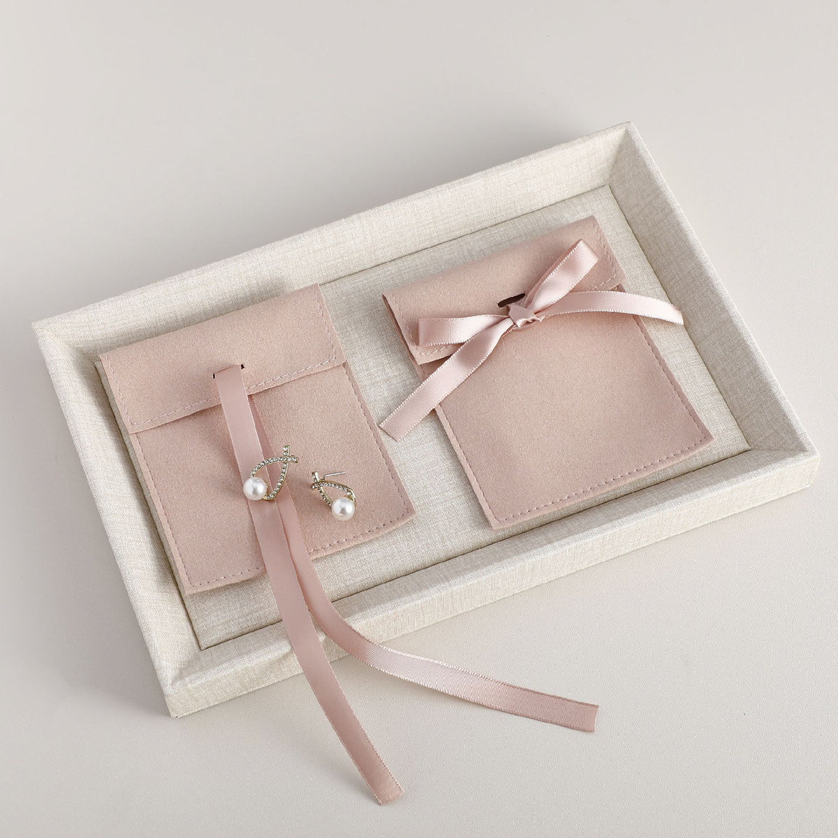 3.2" Elegant Suede Micro Fiber Jewelry Pouch Ribbon Bow Tie Closure Boutique Gift Pouch