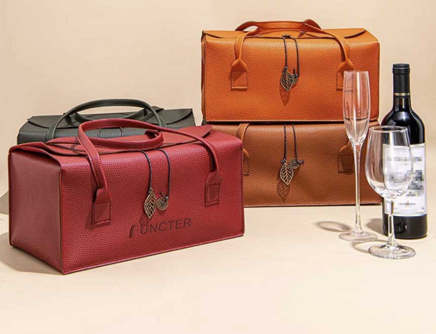 Large Capacity Reusable Leather Wine Tote Bag/Travel Bag
