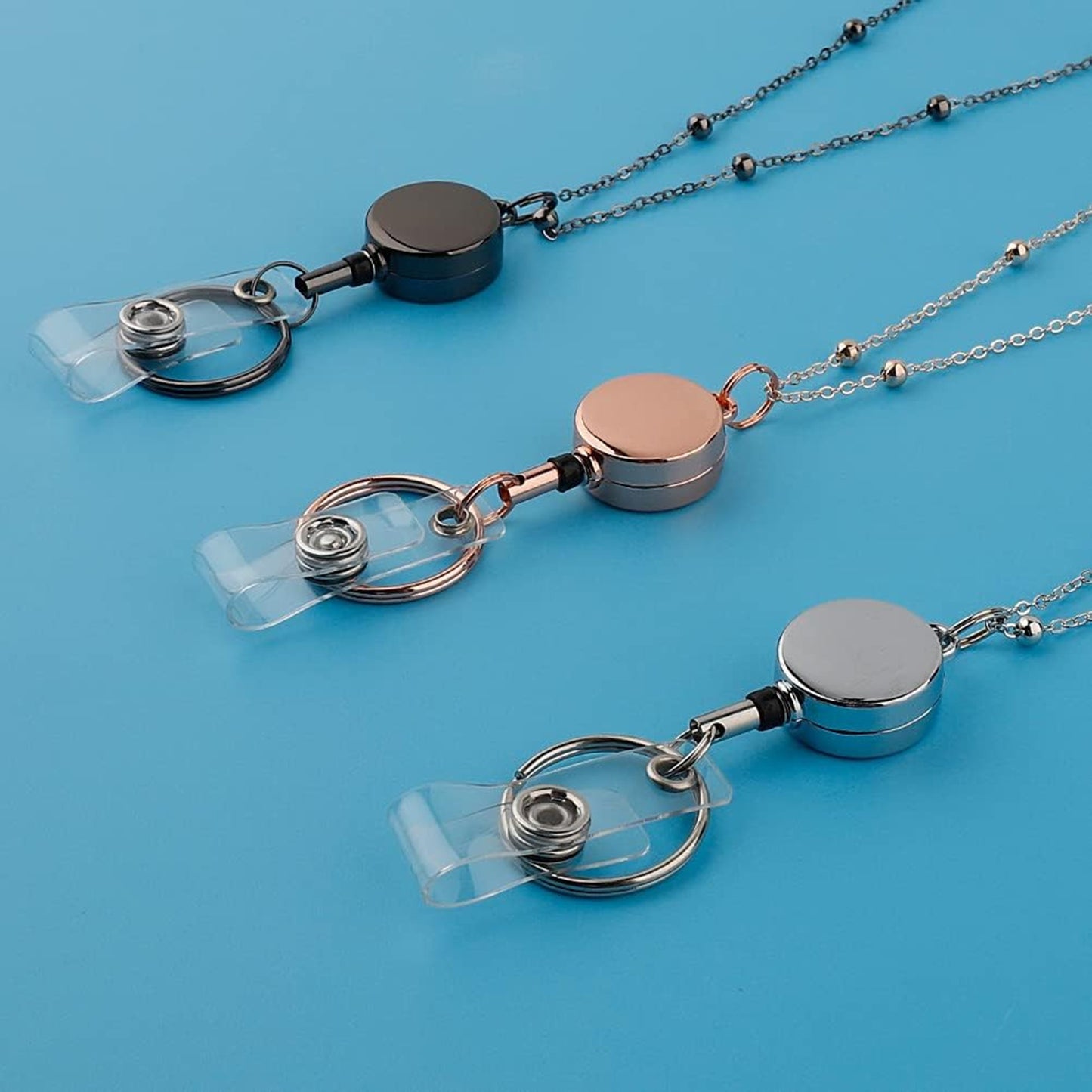 Retractable Metal Necklace Lanyard Badge Holder with Transparent ID Card Holder