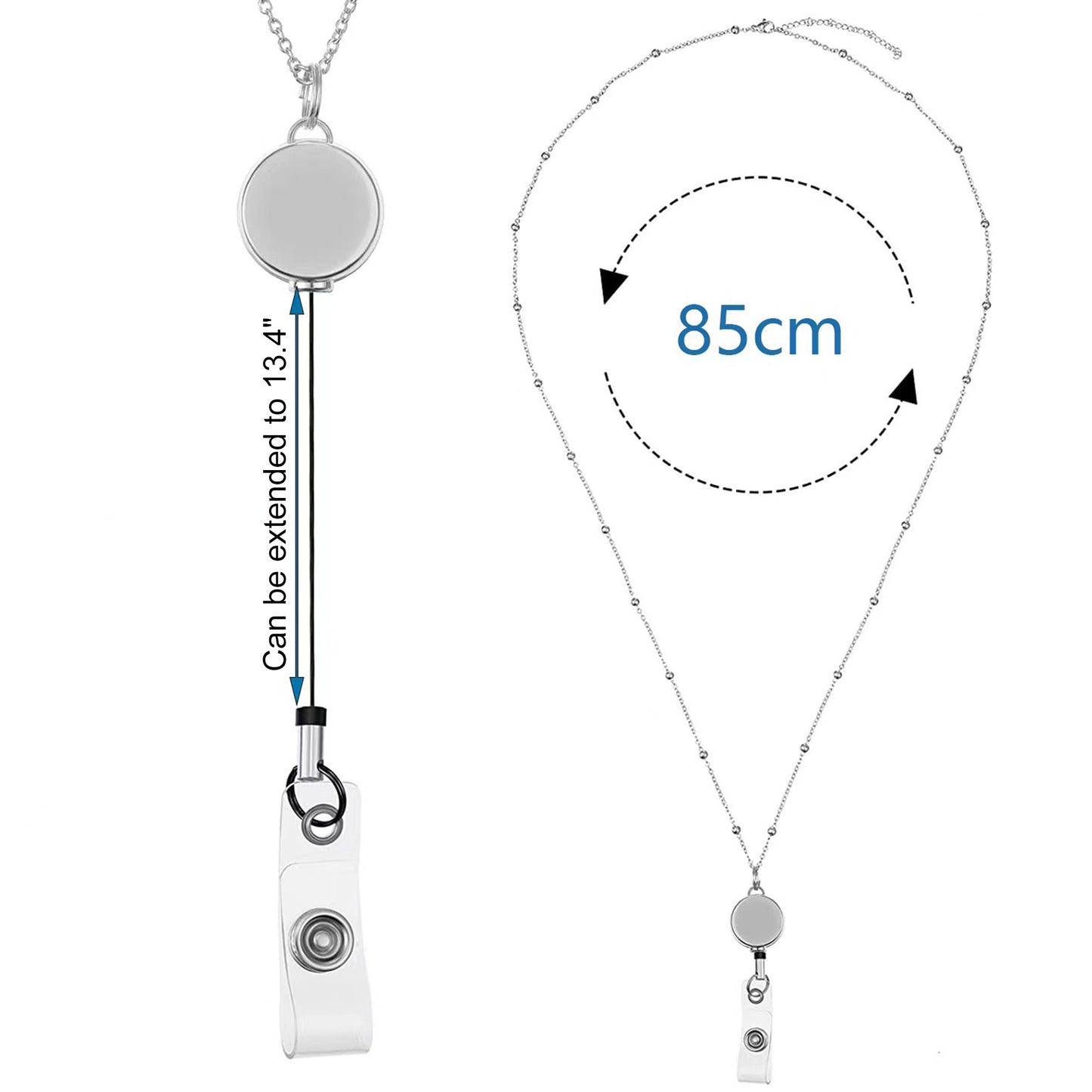 Retractable Stainless Steel Necklace Lanyard Badge Holder with Transparent ID Card Holder