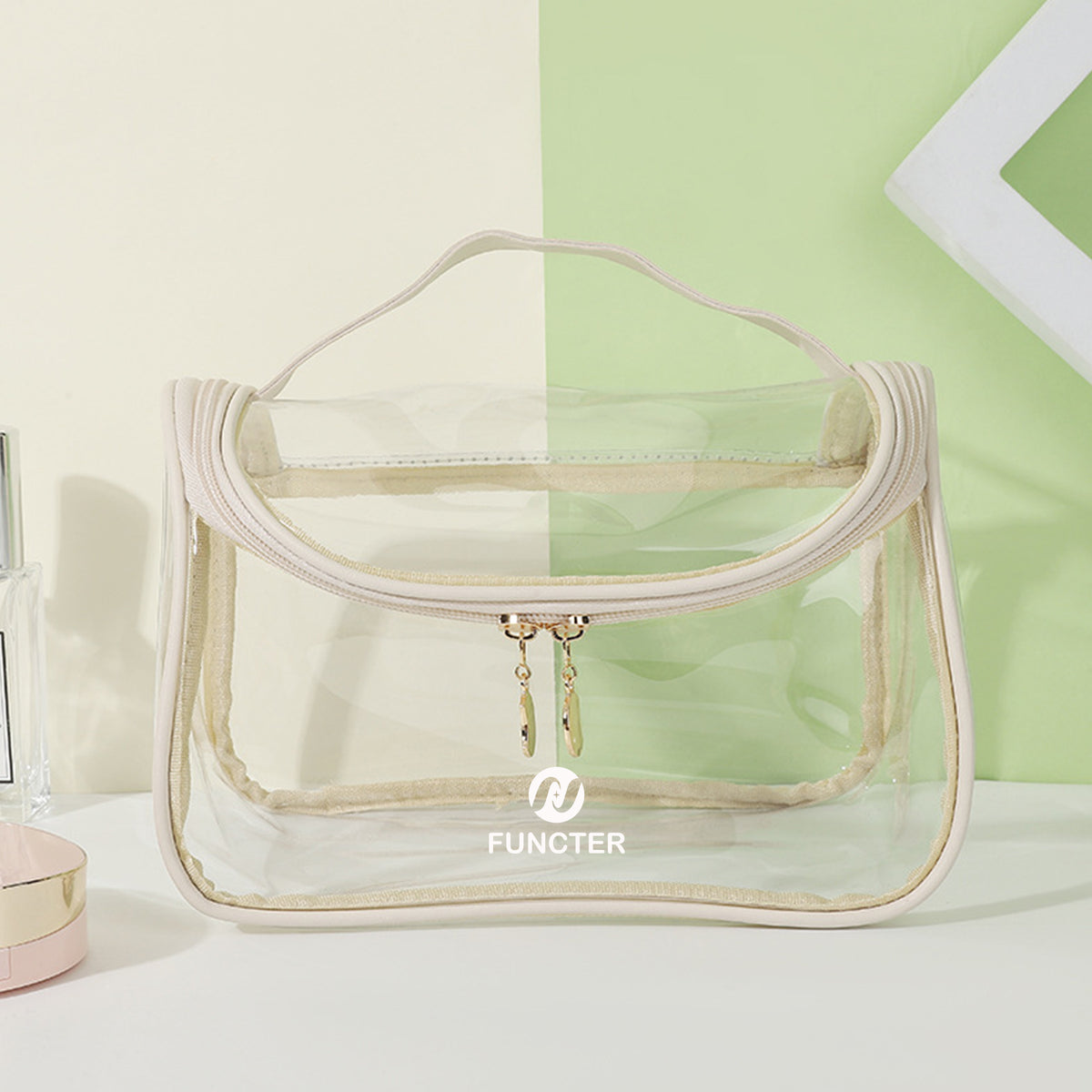 Transparent Waterproof Cosmetic Bag W/ Handle