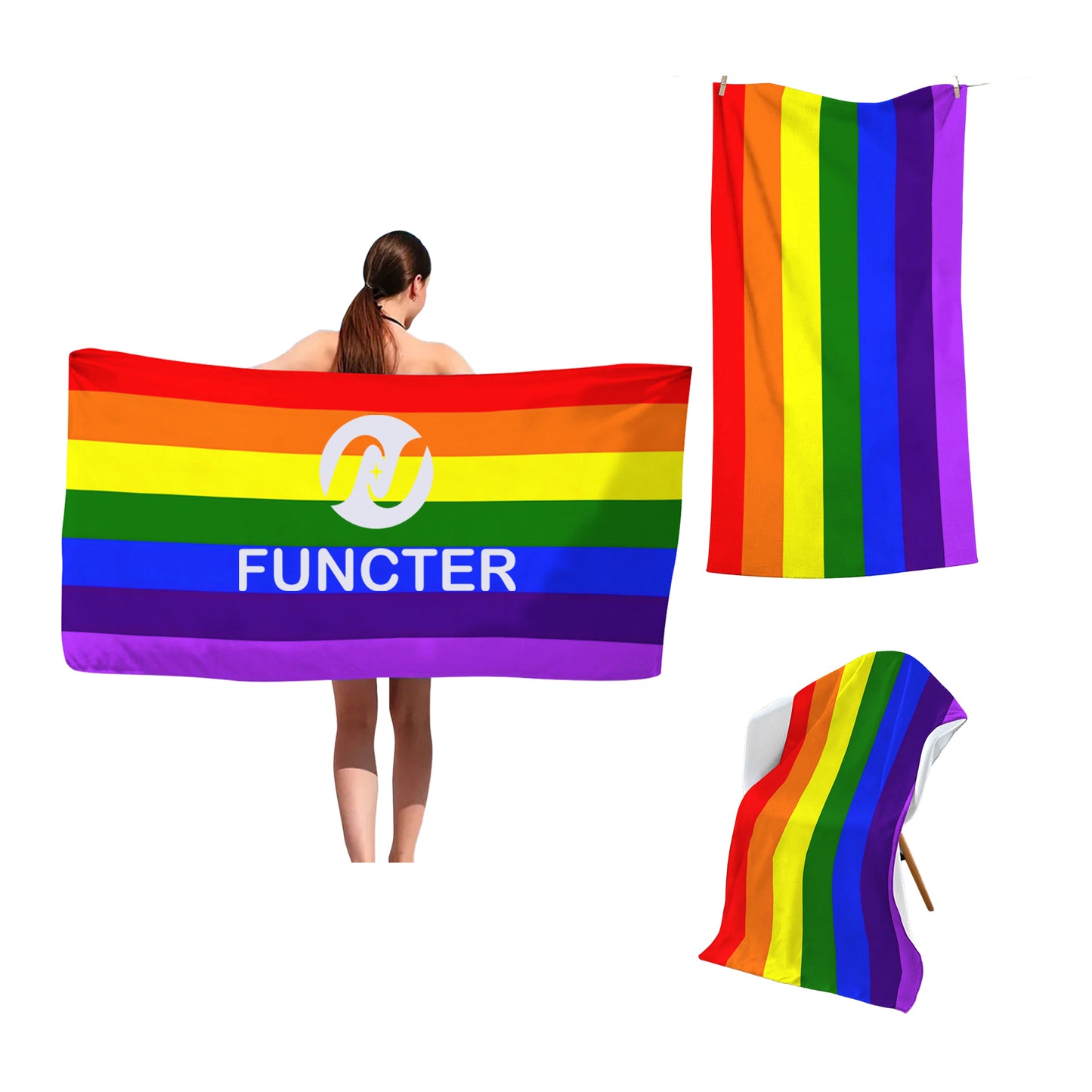 Summer Rainbow Color Sublimated Microfiber Sand Proof Beach Towel 55 x 27"