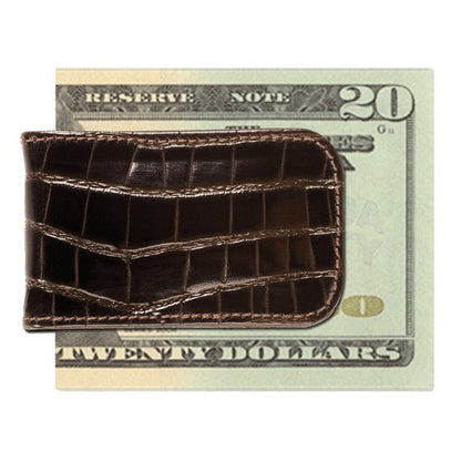 Brown Alligator Leather Money Clip Magnetic Money Clip