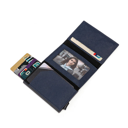 PU Three Split Joint Wallet Money Clip Pop-up Function Alloy Card Box RFID