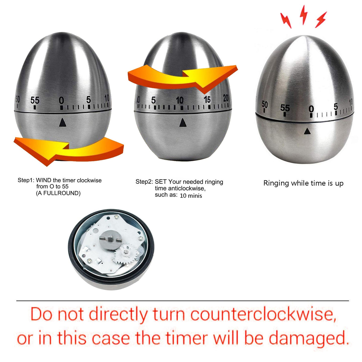 Egg Shaped Mechanical Countdown Clock Timer Alarm