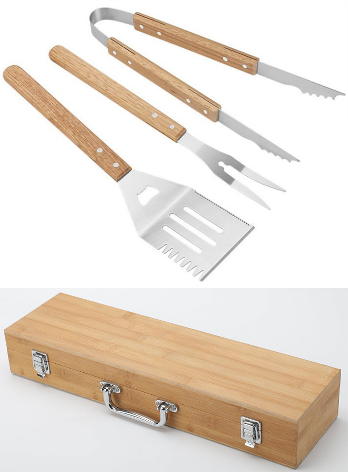 Three Pieces BBQ Set Bamboo Box