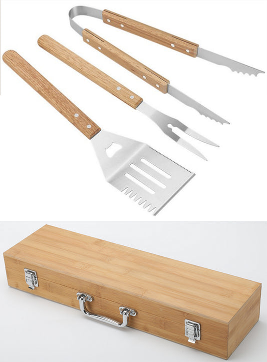 Three Pieces BBQ Set Bamboo Box