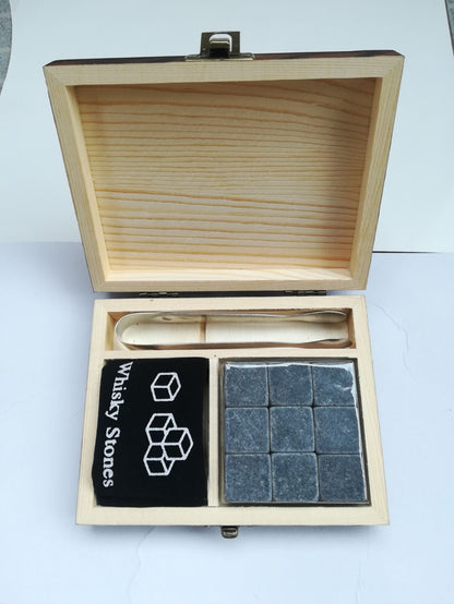 Whiskey 9 pcs Stones Wood Box Gift Set