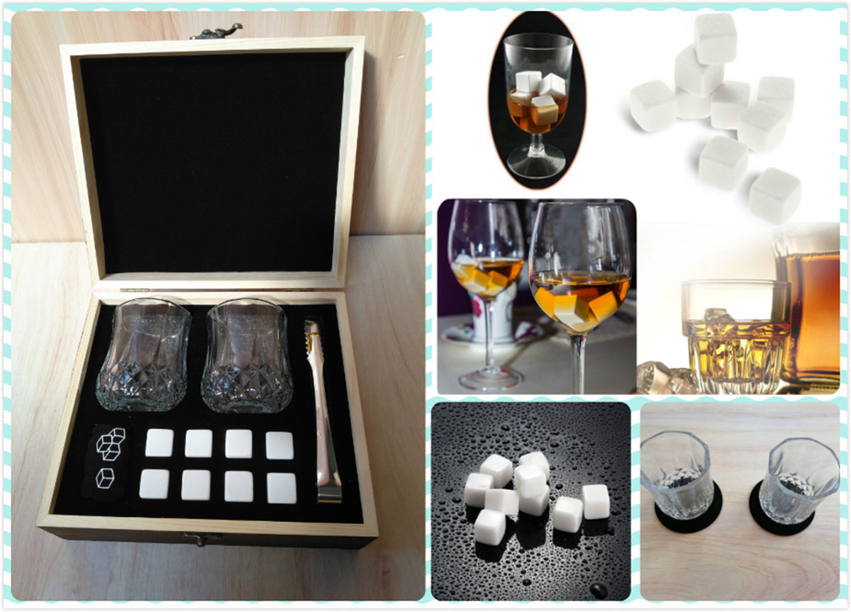 Whiskey 8 pcs Stones Wood Box Gift Set