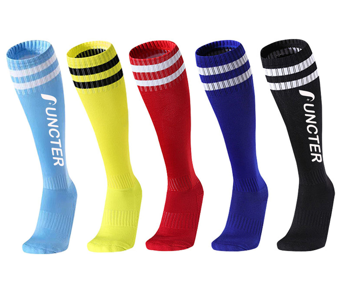Kids Soccer Socks Boys Girls Knee Athletic High Tube Socks Cotton Striped Socks for Soccer ( Large )
