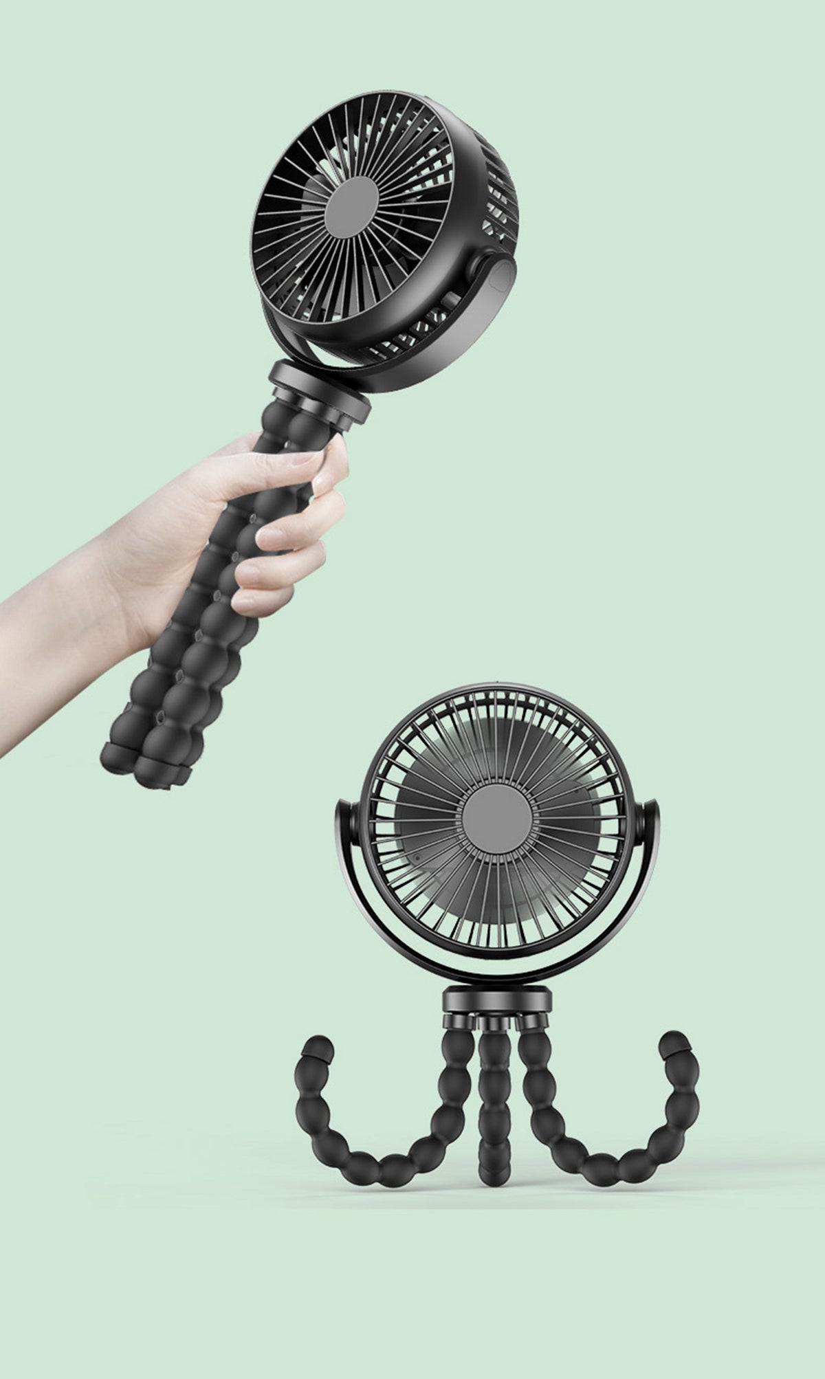 Mini Octopus Fan, USB Charging Portable Fans, 6" Quiet Desk Fan Black, 3 Speeds Strong Airflow