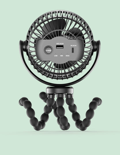 Mini Octopus Fan, USB Charging Portable Fans, 6" Quiet Desk Fan Black, 3 Speeds Strong Airflow