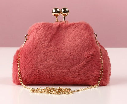 Imitation Fur Plush Velvet Practical Clip Shoulder Bag Semicircular Chain Clip Bag Messenger Bag